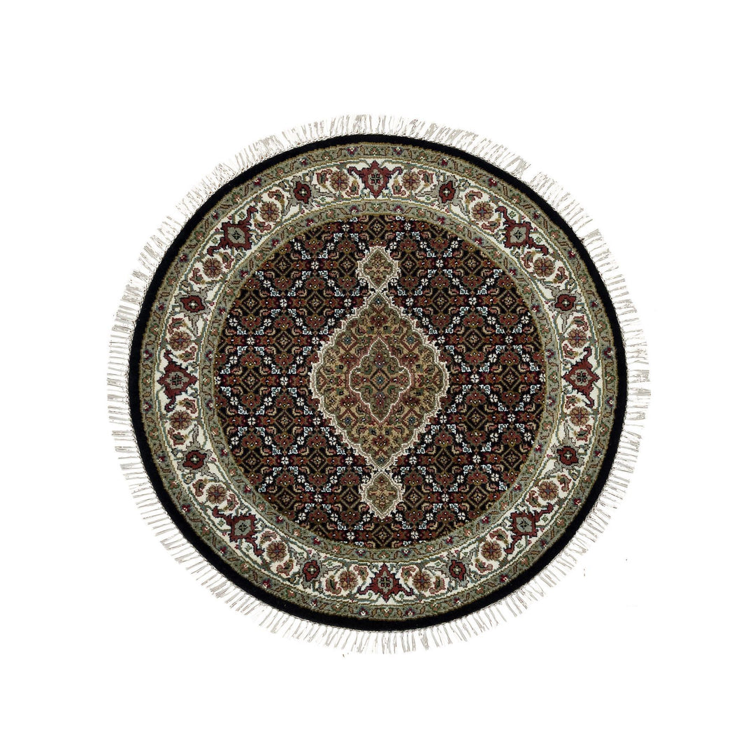 3'3" x 3'3" New Hand Knotted Black Wool Round Oriental Rug - MOA10265783