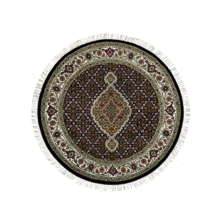 3'3" x 3'3" New Hand Knotted Black Wool Round Oriental Rug - MOA10265783