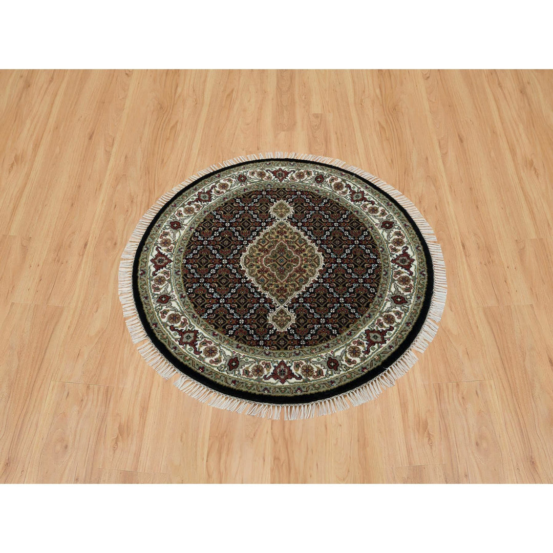3'3" x 3'3" New Hand Knotted Black Wool Round Oriental Rug - MOA10265783