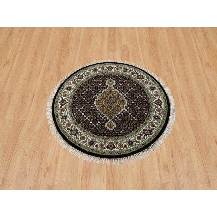 3'3" x 3'3" New Hand Knotted Black Wool Round Oriental Rug - MOA10265783