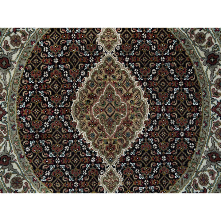 3'3" x 3'3" New Hand Knotted Black Wool Round Oriental Rug - MOA10265783