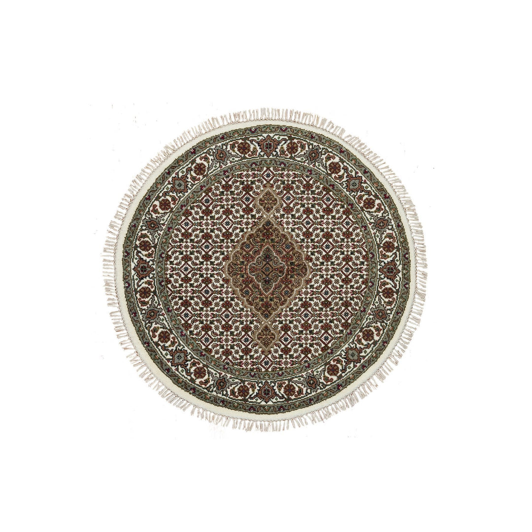 3'4" x 3'4" New Hand Knotted Ivory Wool Round Oriental Rug - MOA10265787