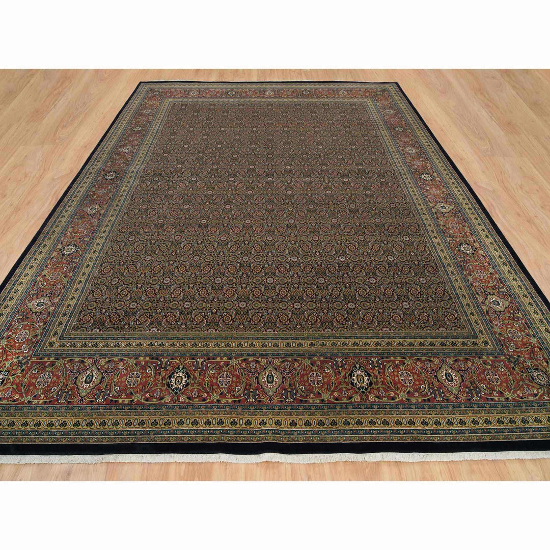 11'11" x 15'3" New Hand Knotted Black Wool Rectangle Oriental Rug - MOA10265791