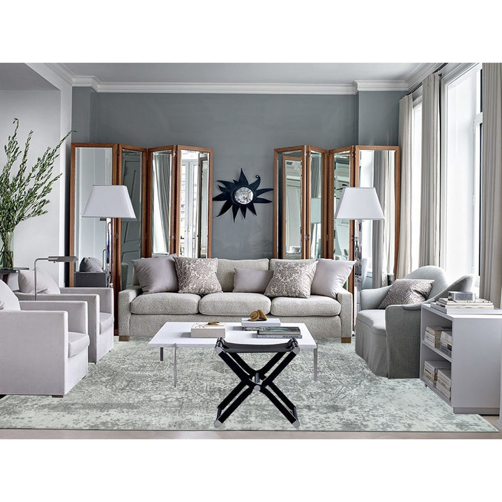 9'11" x 14'0" New Hand Knotted Grey Wool & Silk Rectangle Oriental Rug - MOA10265874