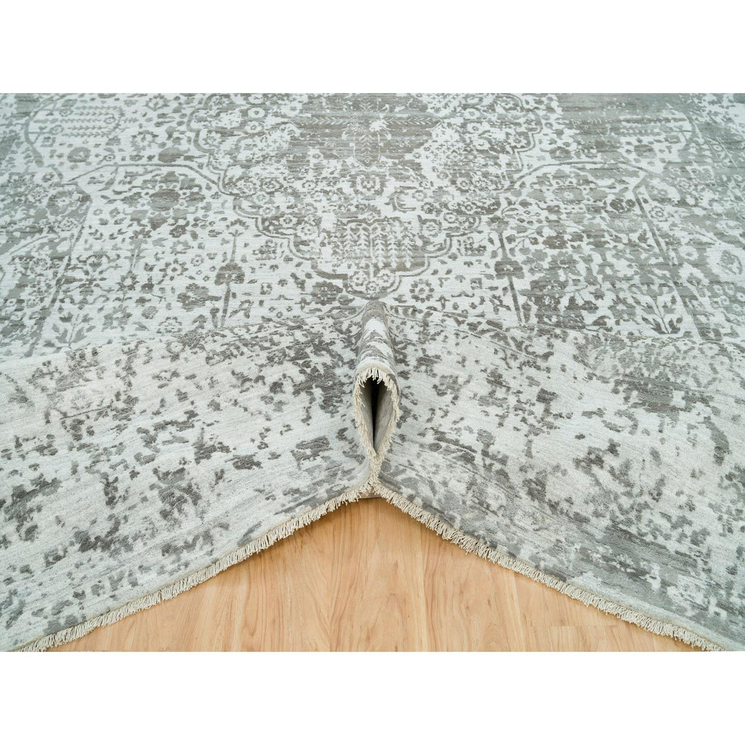12'1" x 17'10" New Hand Knotted Grey Wool & Silk Rectangle Oriental Rug - MOA10265875