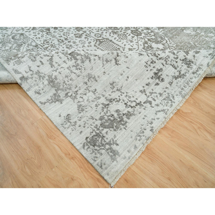 12'1" x 17'10" New Hand Knotted Grey Wool & Silk Rectangle Oriental Rug - MOA10265875