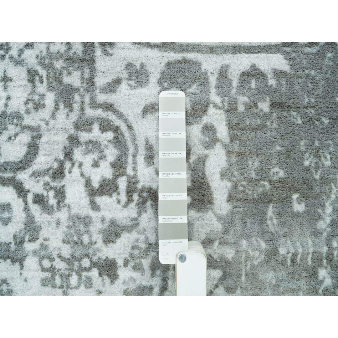 12'1" x 17'10" New Hand Knotted Grey Wool & Silk Rectangle Oriental Rug - MOA10265875