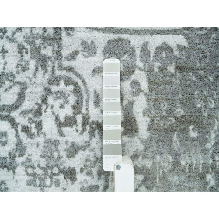 12'1" x 17'10" New Hand Knotted Grey Wool & Silk Rectangle Oriental Rug - MOA10265875