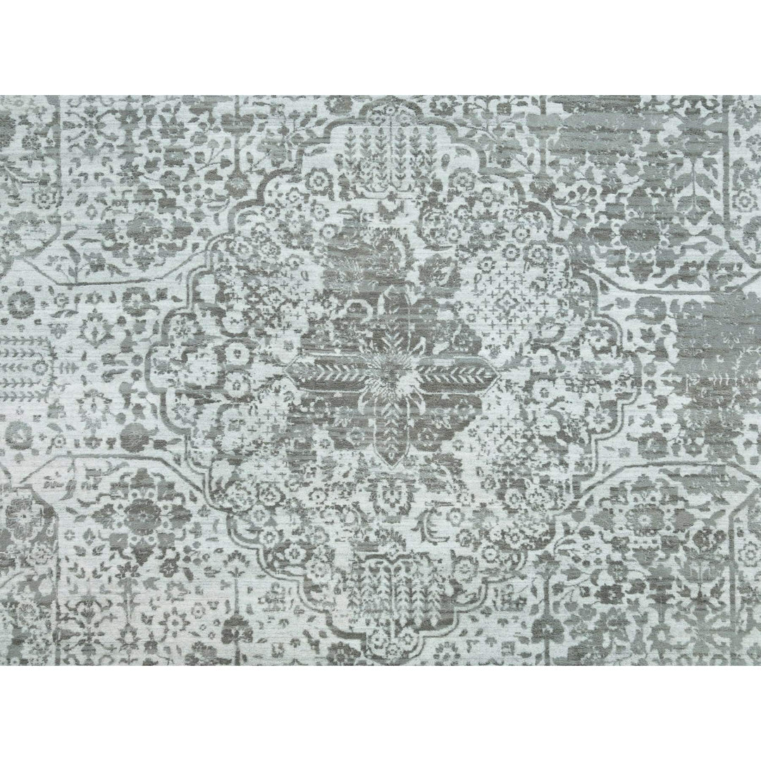 12'1" x 17'10" New Hand Knotted Grey Wool & Silk Rectangle Oriental Rug - MOA10265875