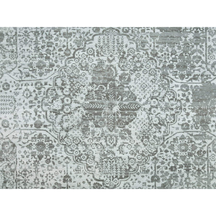 12'1" x 17'10" New Hand Knotted Grey Wool & Silk Rectangle Oriental Rug - MOA10265875