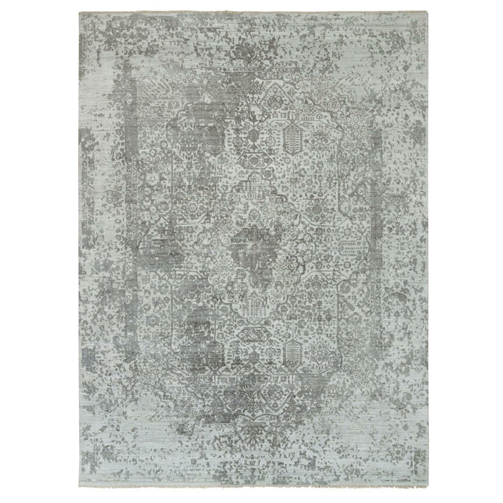8'11" x 12'1" New Hand Knotted Grey Wool & Silk Rectangle Oriental Rug - MOA10265877