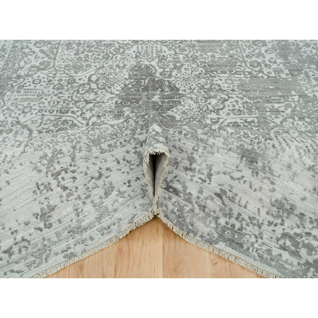 8'11" x 12'1" New Hand Knotted Grey Wool & Silk Rectangle Oriental Rug - MOA10265877