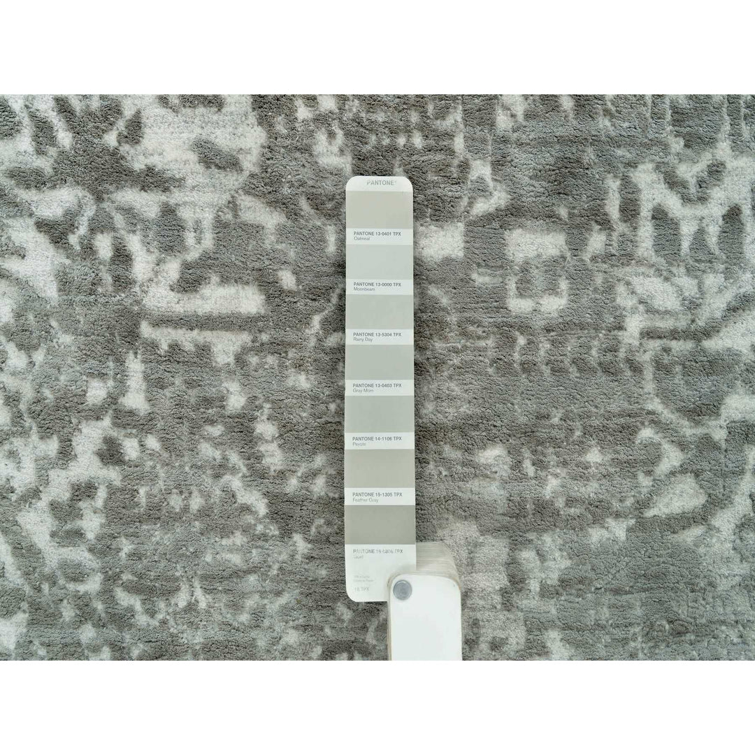 8'11" x 12'1" New Hand Knotted Grey Wool & Silk Rectangle Oriental Rug - MOA10265877