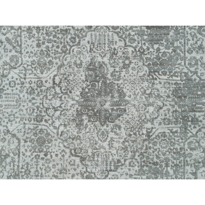8'11" x 12'1" New Hand Knotted Grey Wool & Silk Rectangle Oriental Rug - MOA10265877