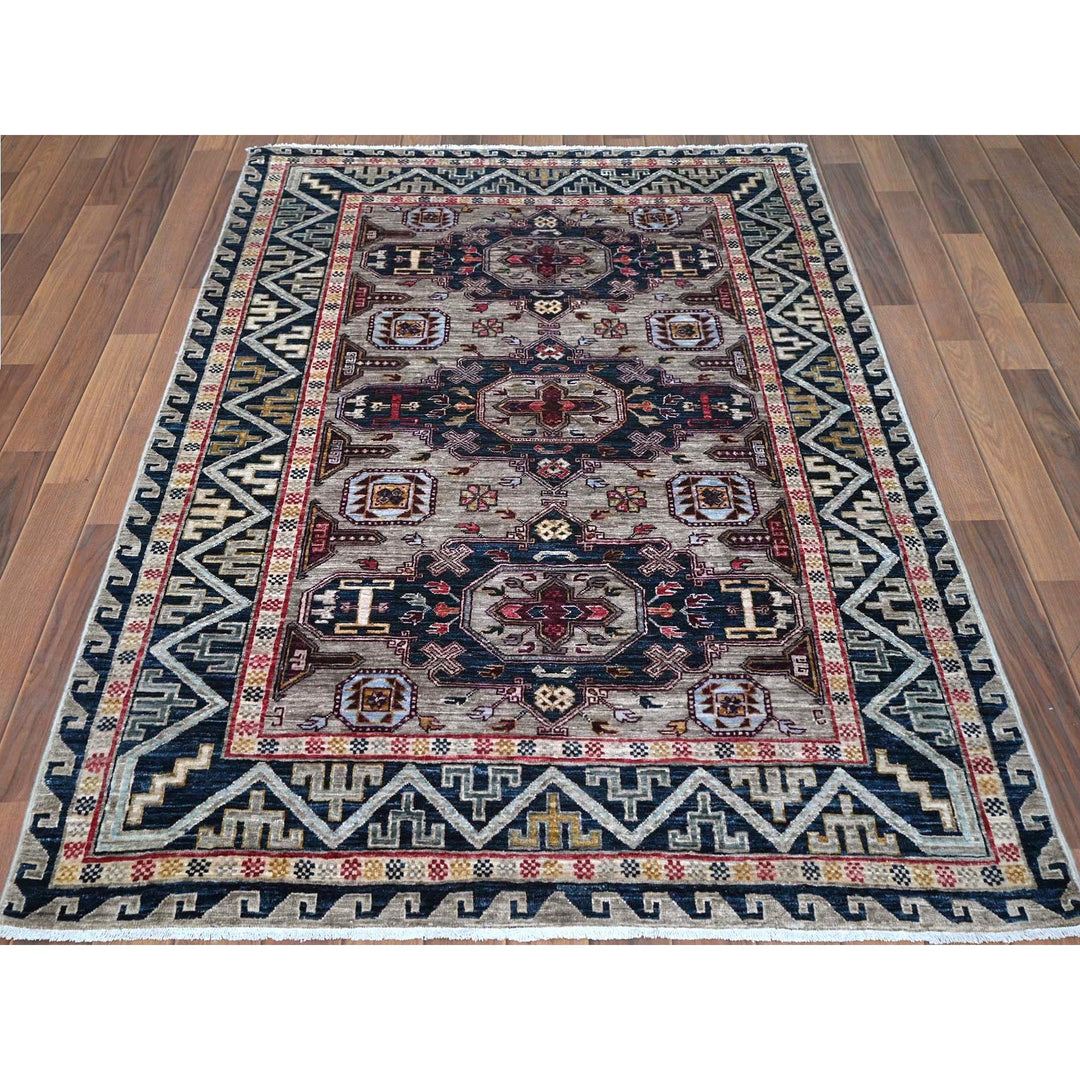 4'1" x 5'10" New Hand Knotted Grey Wool Rectangle Oriental Rug - MOA10266306