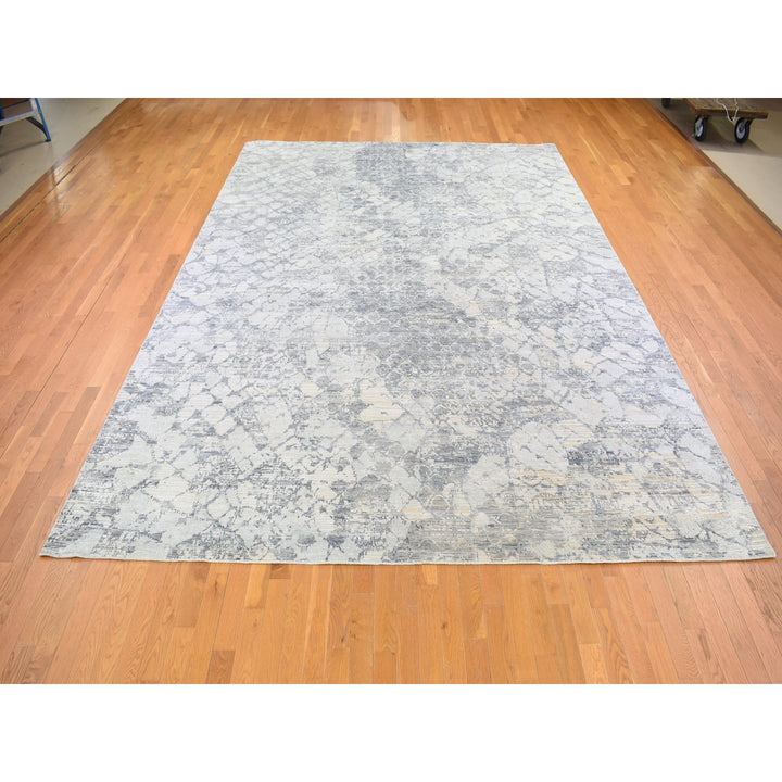 10'1" x 14'2" New Hand Knotted Grey Wool & Art Silk Rectangle Oriental Rug - MOA10266875