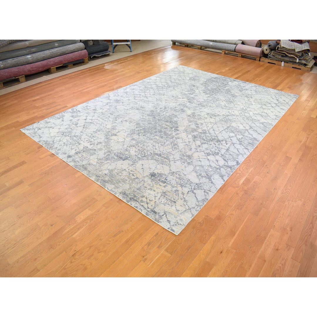 10'1" x 14'2" New Hand Knotted Grey Wool & Art Silk Rectangle Oriental Rug - MOA10266875