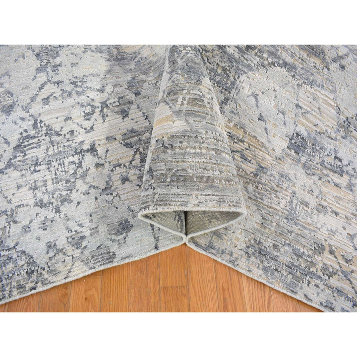 10'1" x 14'2" New Hand Knotted Grey Wool & Art Silk Rectangle Oriental Rug - MOA10266875