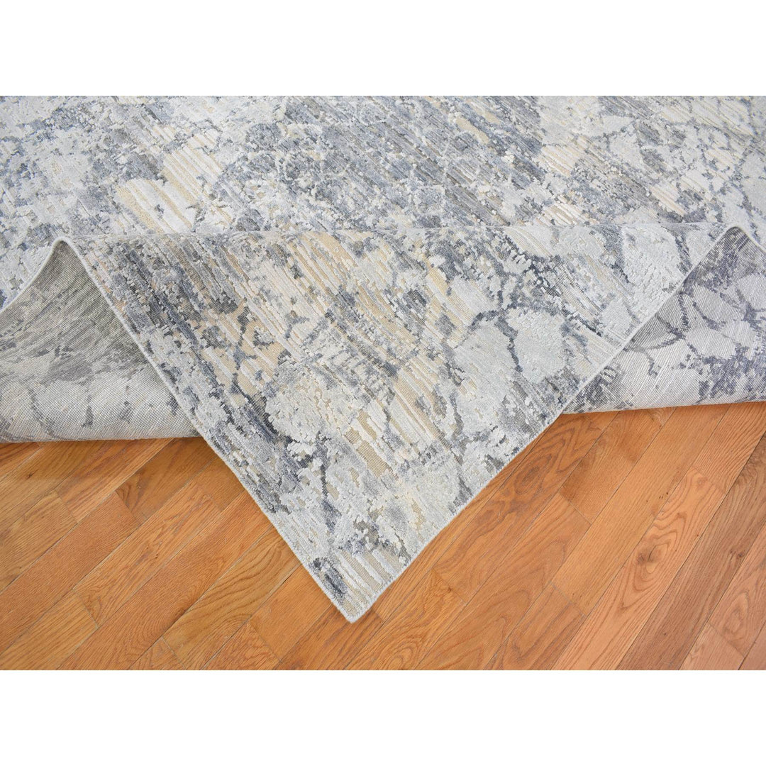 10'1" x 14'2" New Hand Knotted Grey Wool & Art Silk Rectangle Oriental Rug - MOA10266875