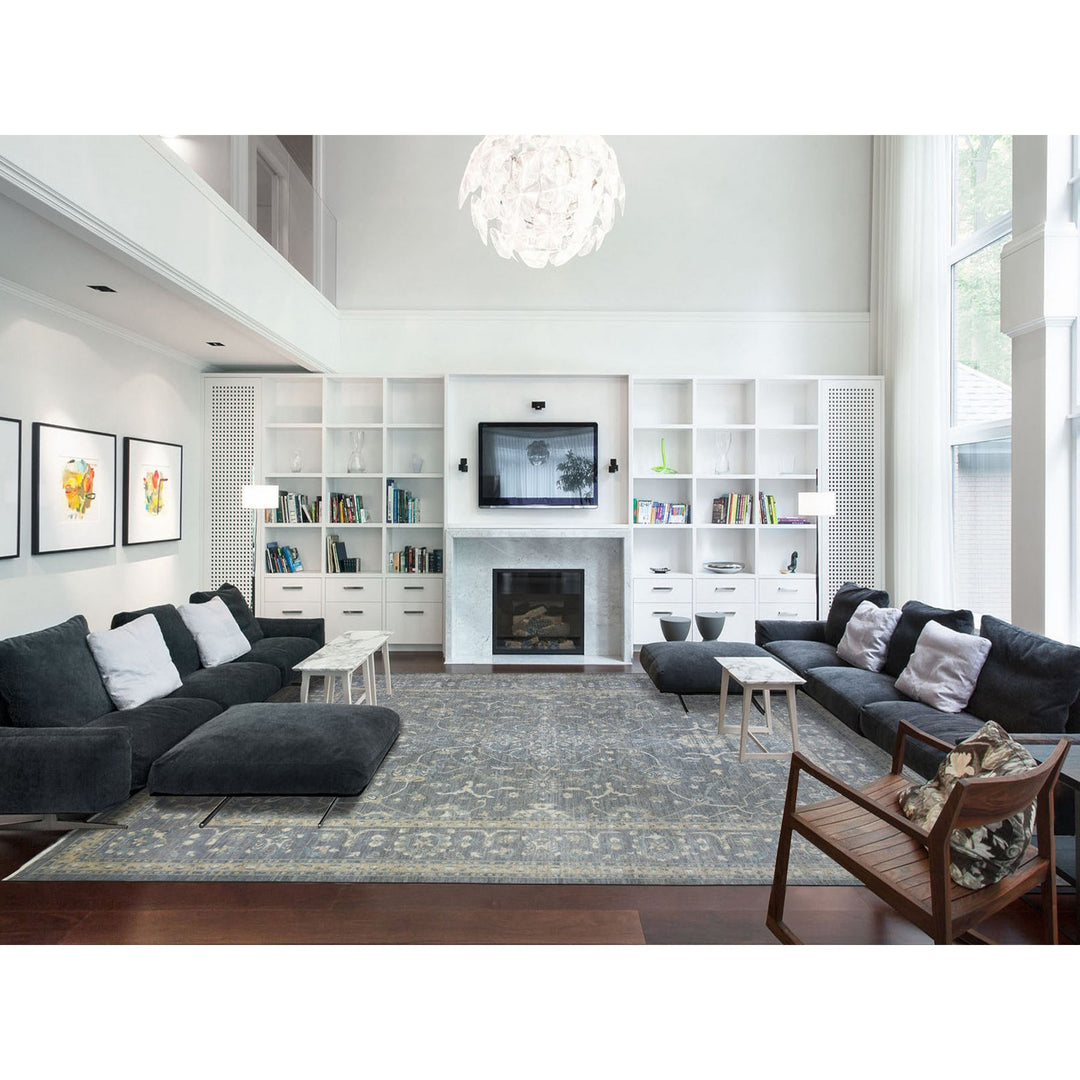 12'0" x 14'6" New Hand Knotted Grey Wool Rectangle Oriental Rug - MOA10271597