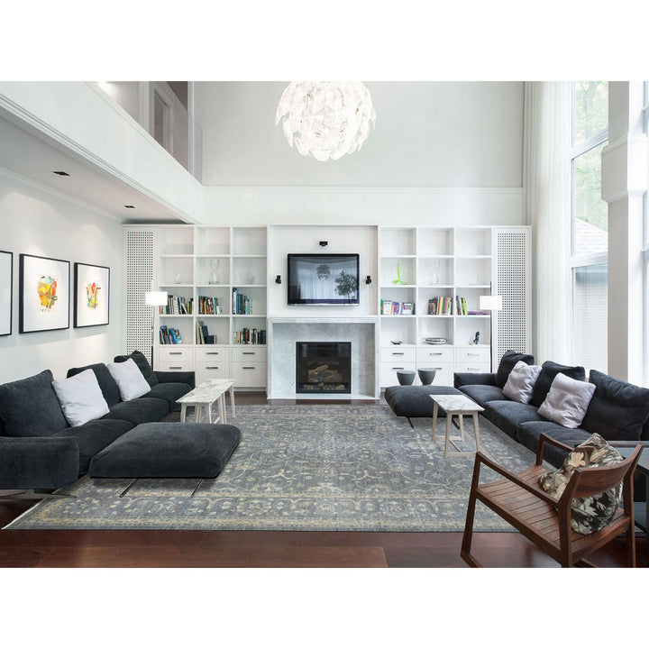 12'0" x 14'6" New Hand Knotted Grey Wool Rectangle Oriental Rug - MOA10271597