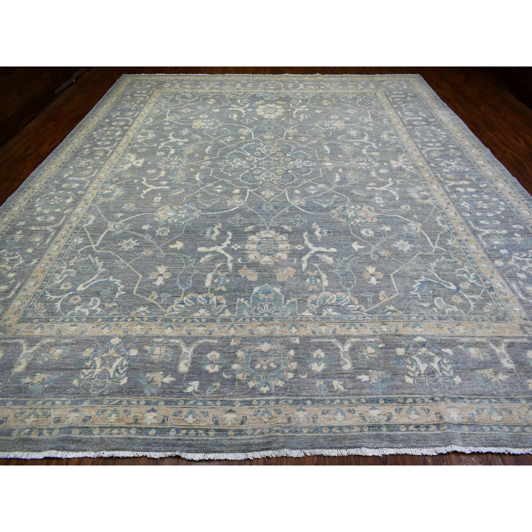 12'0" x 14'6" New Hand Knotted Grey Wool Rectangle Oriental Rug - MOA10271597