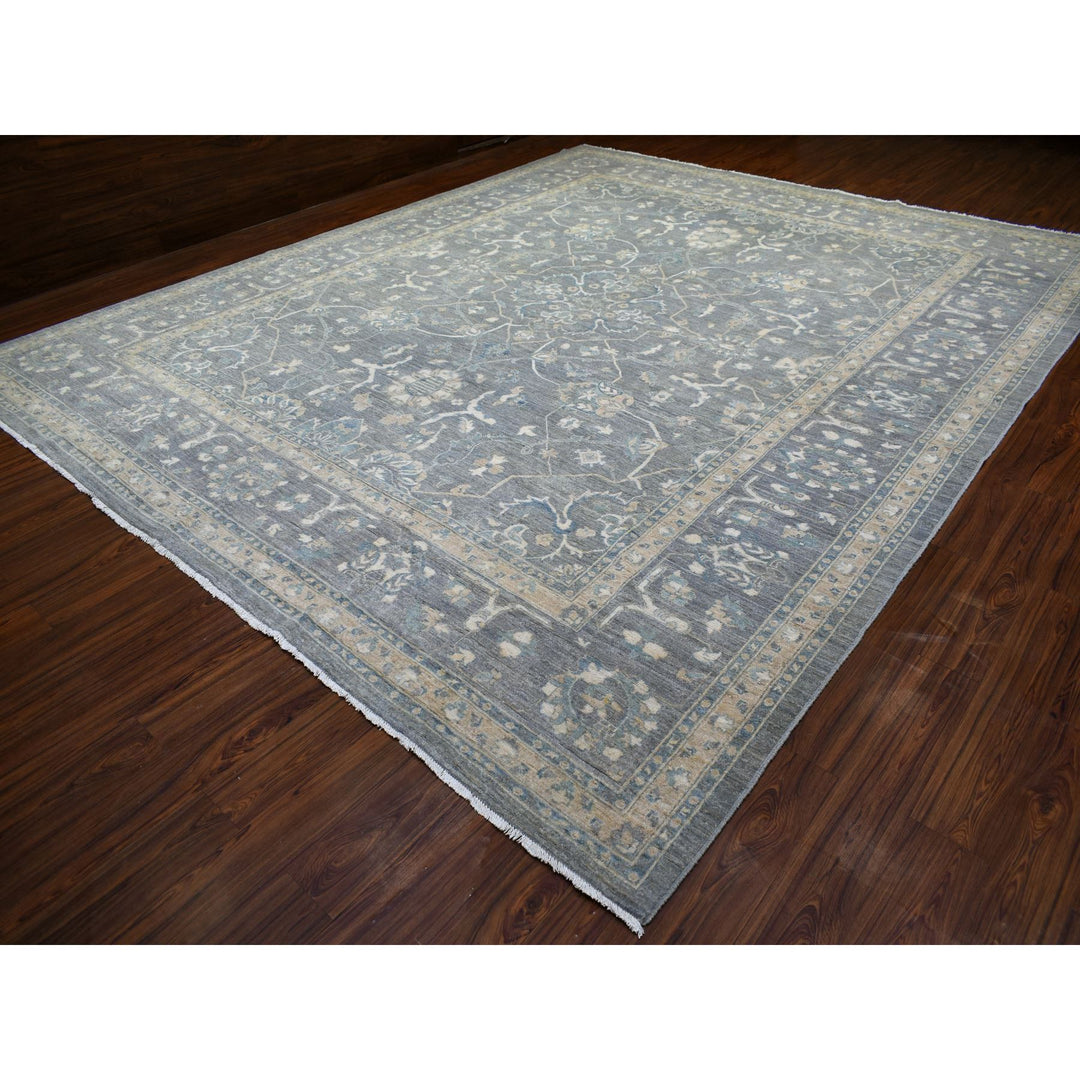 12'0" x 14'6" New Hand Knotted Grey Wool Rectangle Oriental Rug - MOA10271597