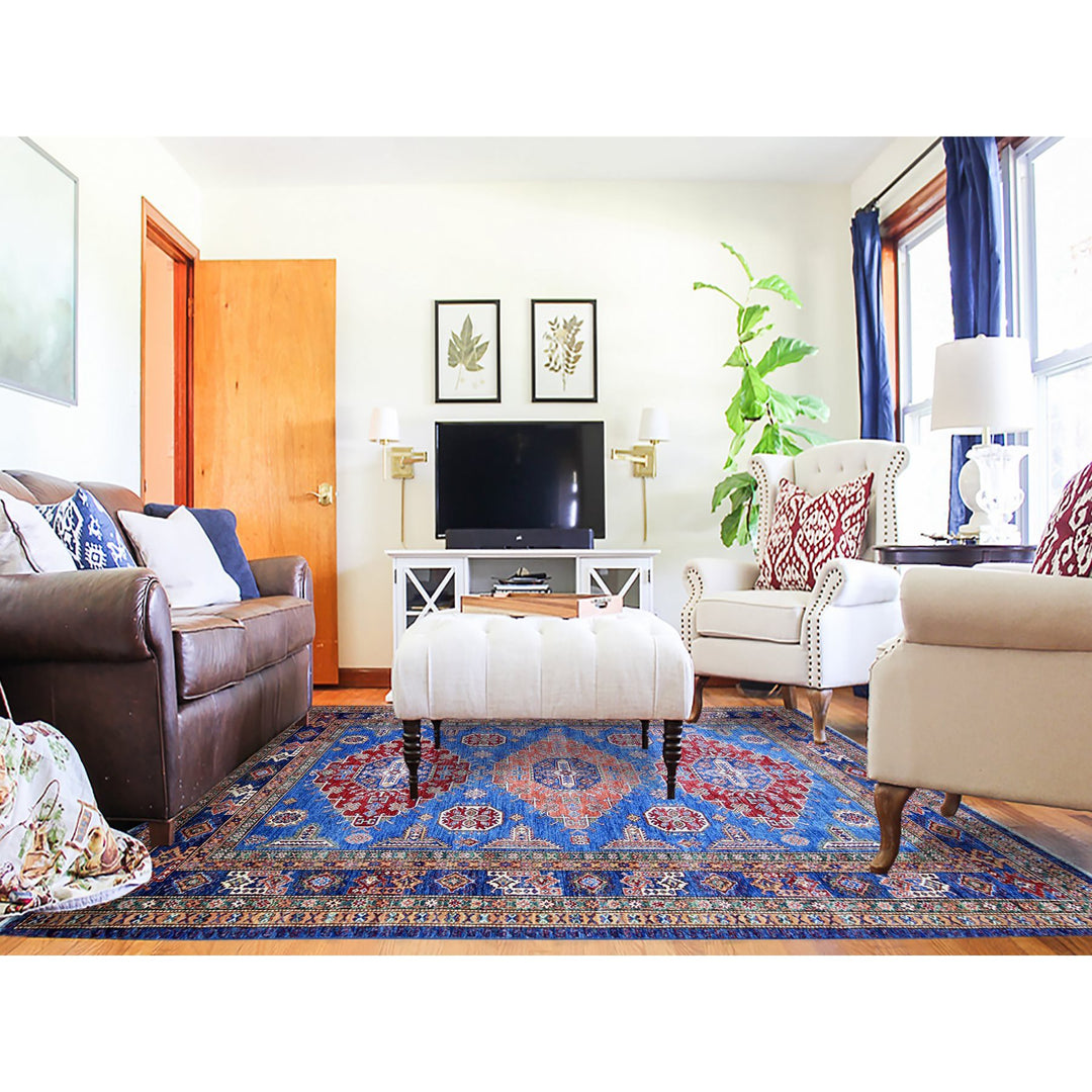 8'2" x 11'6" New Hand Knotted Blue Wool Rectangle Oriental Rug - MOA10274548