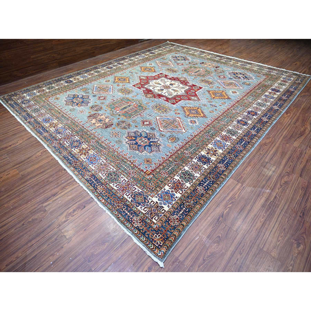 11'5" x 13'9" New Hand Knotted Grey Wool Rectangle Oriental Rug - MOA10274550