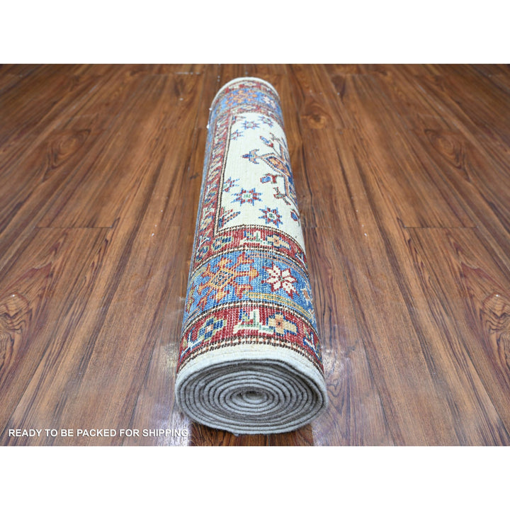 2'7" x 12'10" New Hand Knotted Ivory Wool Runner Oriental Rug - MOA10274812