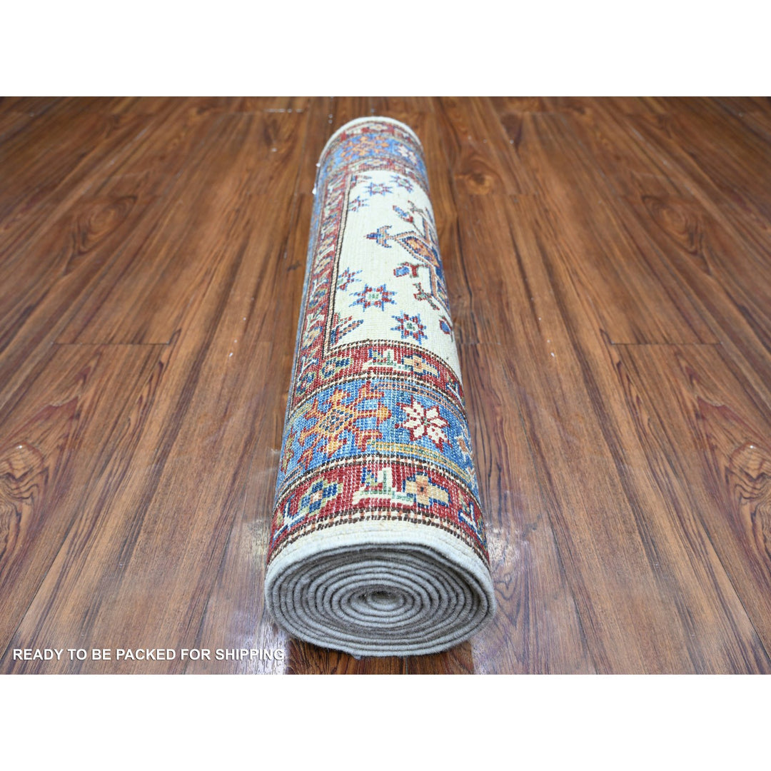 2'7" x 12'10" New Hand Knotted Ivory Wool Runner Oriental Rug - MOA10274812