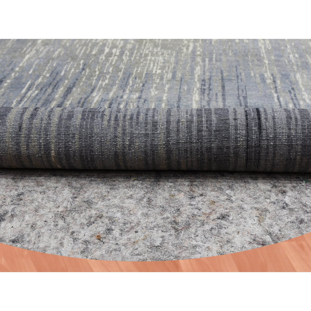 12'1" x 12'2" New Hand Knotted Grey Wool Round Oriental Rug - MOA10275119