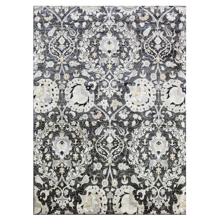 8'2" x 10'0" New Hand Knotted Blue Wool & Sari Silk Rectangle Oriental Rug - MOA10275121