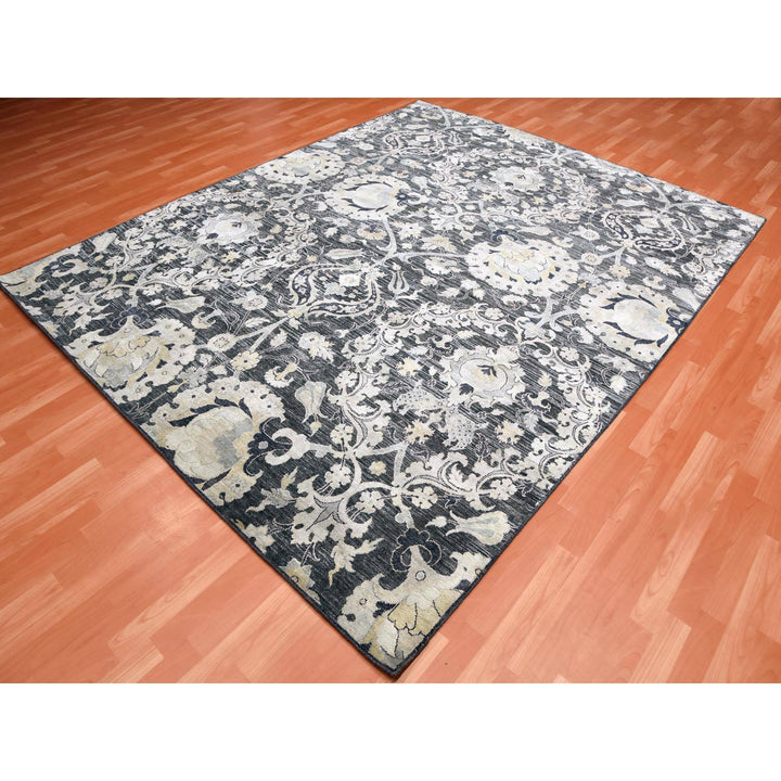 8'2" x 10'0" New Hand Knotted Blue Wool & Sari Silk Rectangle Oriental Rug - MOA10275121