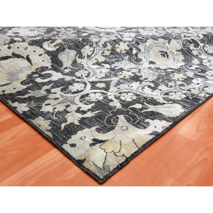 8'2" x 10'0" New Hand Knotted Blue Wool & Sari Silk Rectangle Oriental Rug - MOA10275121