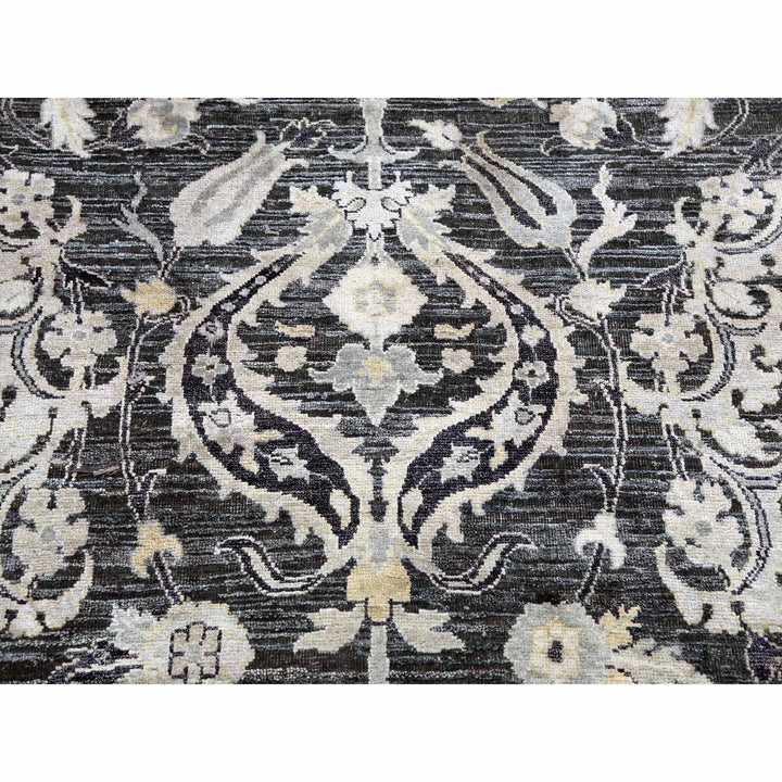 8'2" x 10'0" New Hand Knotted Blue Wool & Sari Silk Rectangle Oriental Rug - MOA10275121
