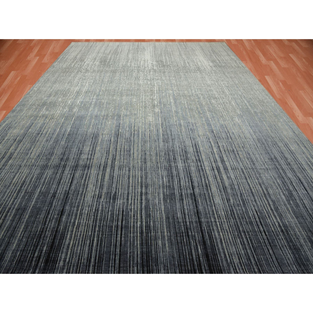 14'0" x 18'1" New Hand Knotted Grey Wool Rectangle Oriental Rug - MOA10275150