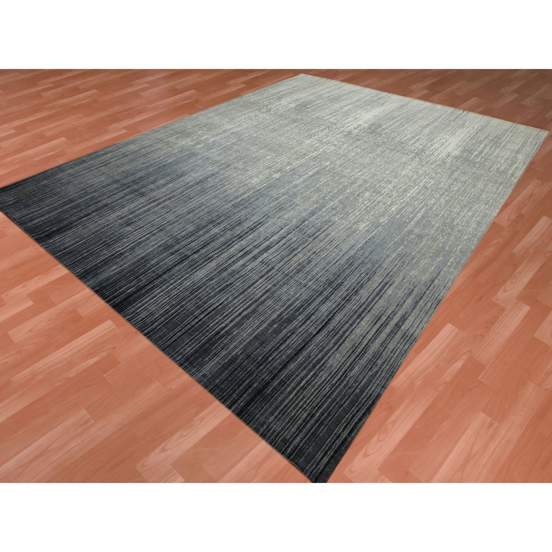 14'0" x 18'1" New Hand Knotted Grey Wool Rectangle Oriental Rug - MOA10275150