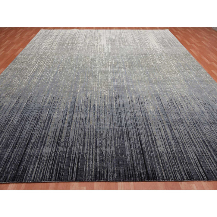 12'2" x 15'0" New Hand Knotted Grey Wool Rectangle Oriental Rug - MOA10275152