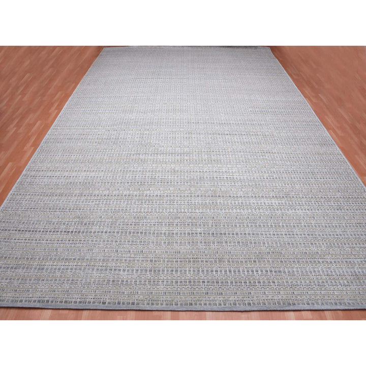 14'0" x 20'4" New Hand Knotted Grey Wool & Silk Rectangle Oriental Rug - MOA10275173