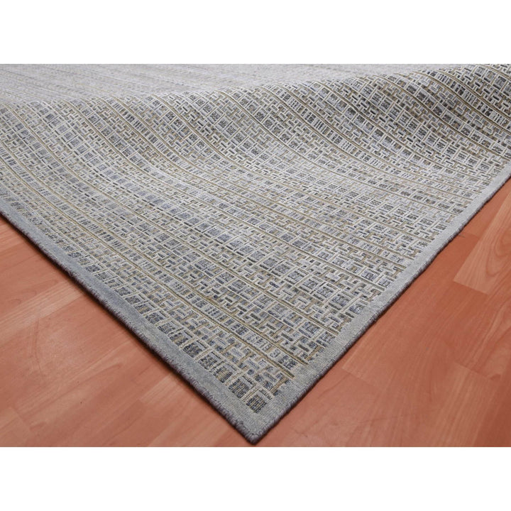 14'0" x 20'4" New Hand Knotted Grey Wool & Silk Rectangle Oriental Rug - MOA10275173