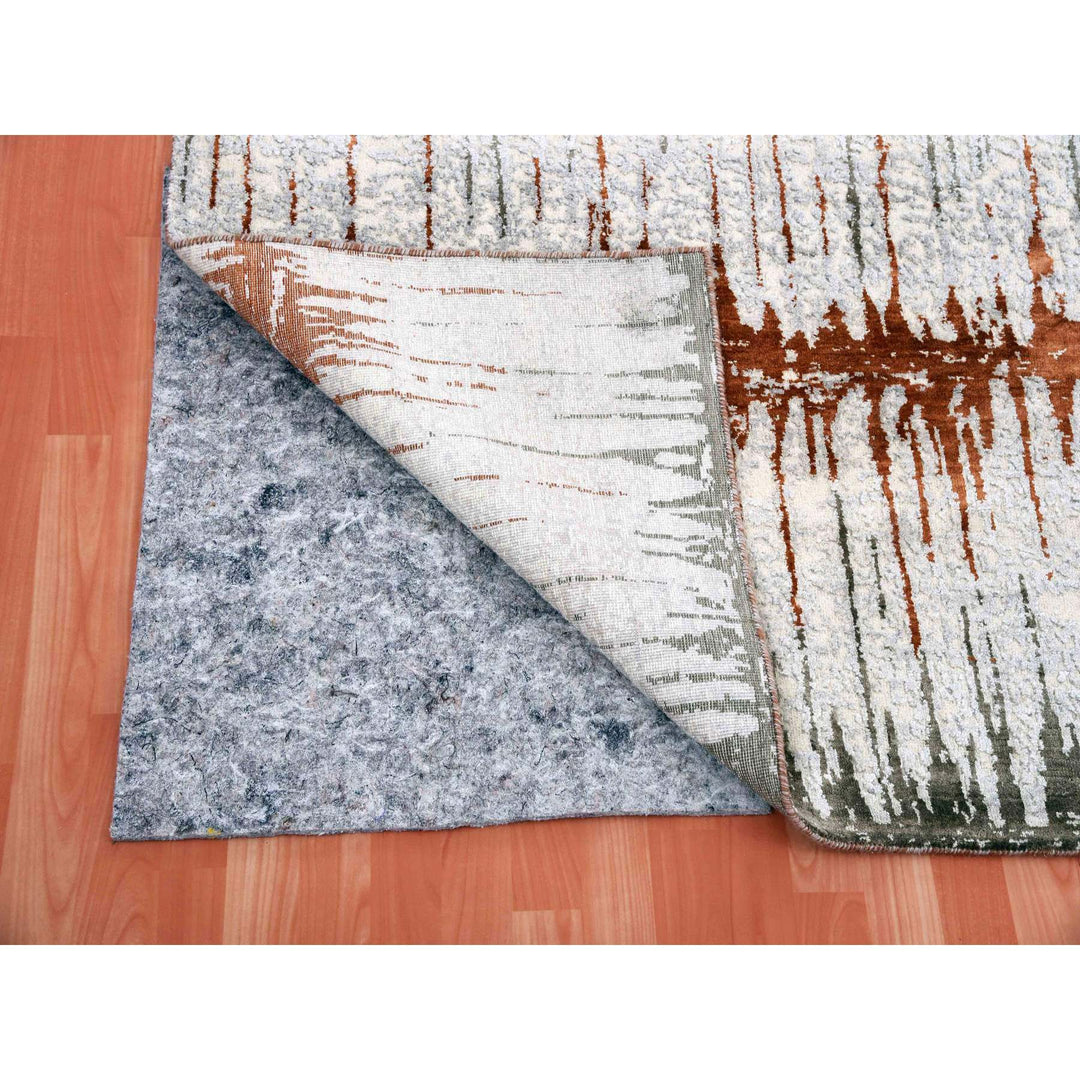 10'2" x 13'11" New Hand Knotted Grey Wool & Silk Rectangle Oriental Rug - MOA10275299