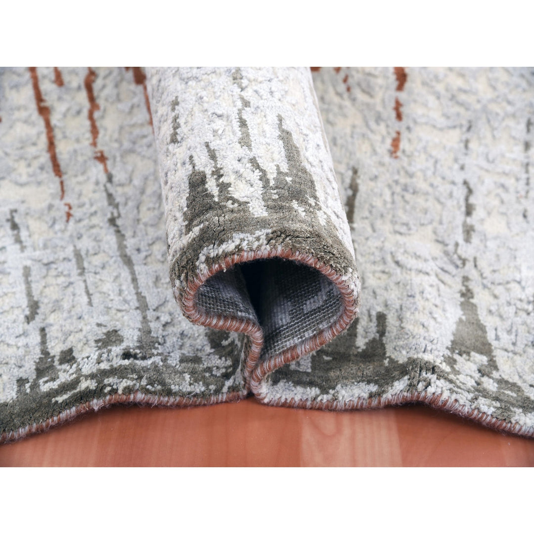 10'2" x 13'11" New Hand Knotted Grey Wool & Silk Rectangle Oriental Rug - MOA10275299