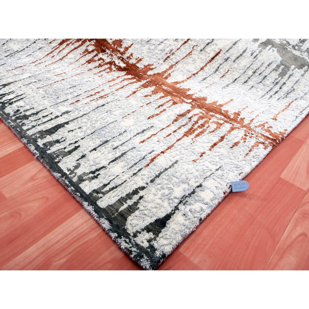 10'2" x 13'11" New Hand Knotted Grey Wool & Silk Rectangle Oriental Rug - MOA10275299