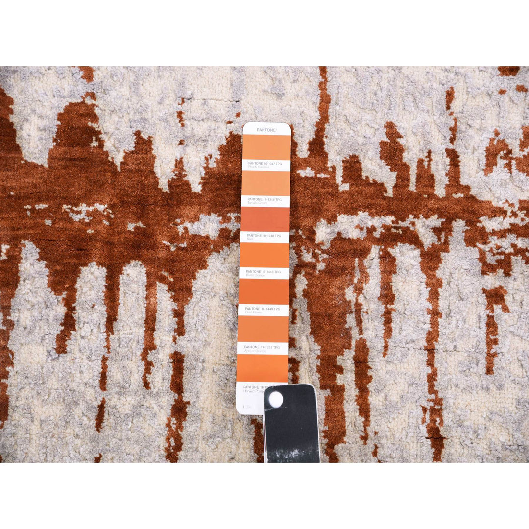 10'2" x 13'11" New Hand Knotted Grey Wool & Silk Rectangle Oriental Rug - MOA10275299