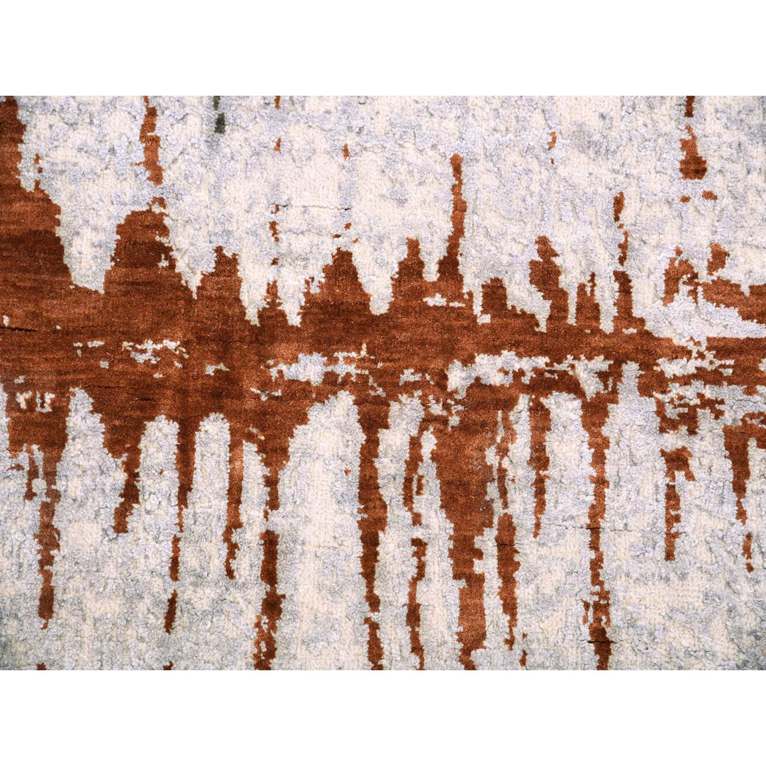 10'2" x 13'11" New Hand Knotted Grey Wool & Silk Rectangle Oriental Rug - MOA10275299