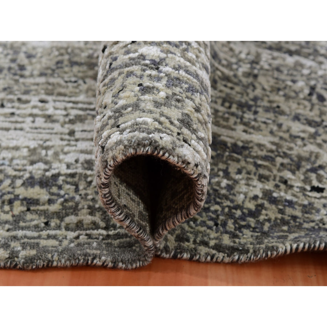 11'11" x 12'0" New Hand Knotted Black Wool & Silk Round Oriental Rug - MOA10275337