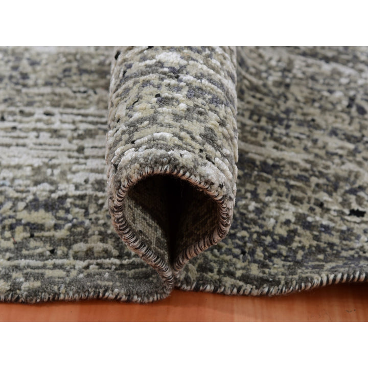 11'11" x 12'0" New Hand Knotted Black Wool & Silk Round Oriental Rug - MOA10275337