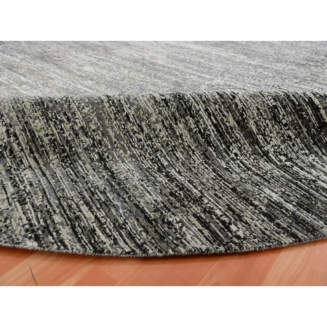 11'11" x 12'0" New Hand Knotted Black Wool & Silk Round Oriental Rug - MOA10275337