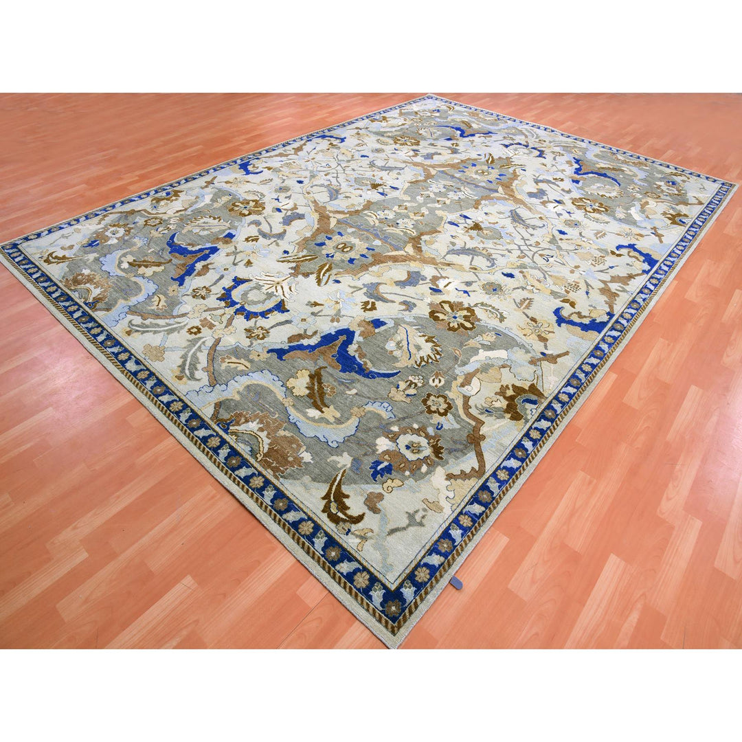 10'2" x 14'4" New Hand Knotted Ivory Wool Rectangle Oriental Rug - MOA10275425